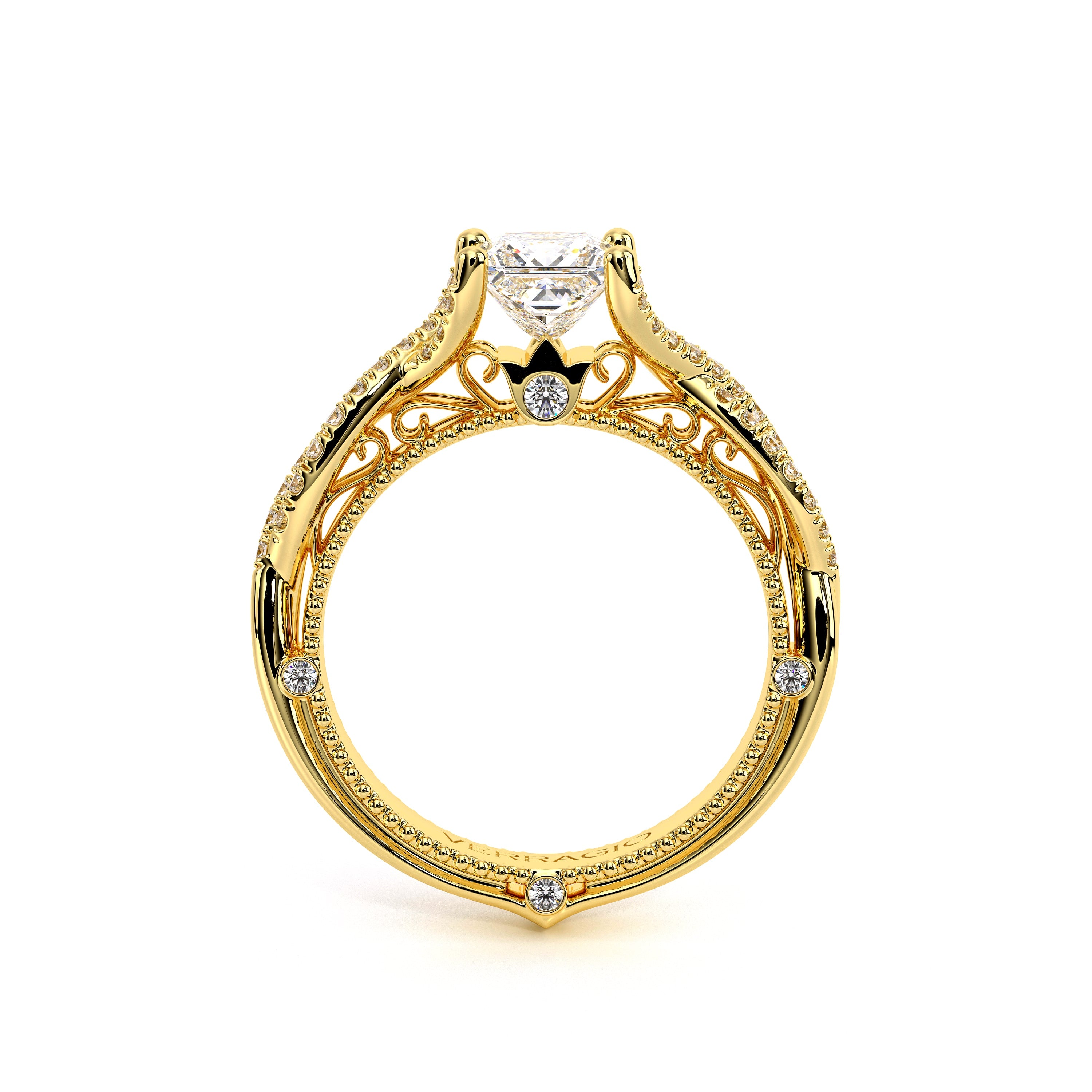 Princess Pavé 18k Yellow Gold Engagement Ring - VEN-5003