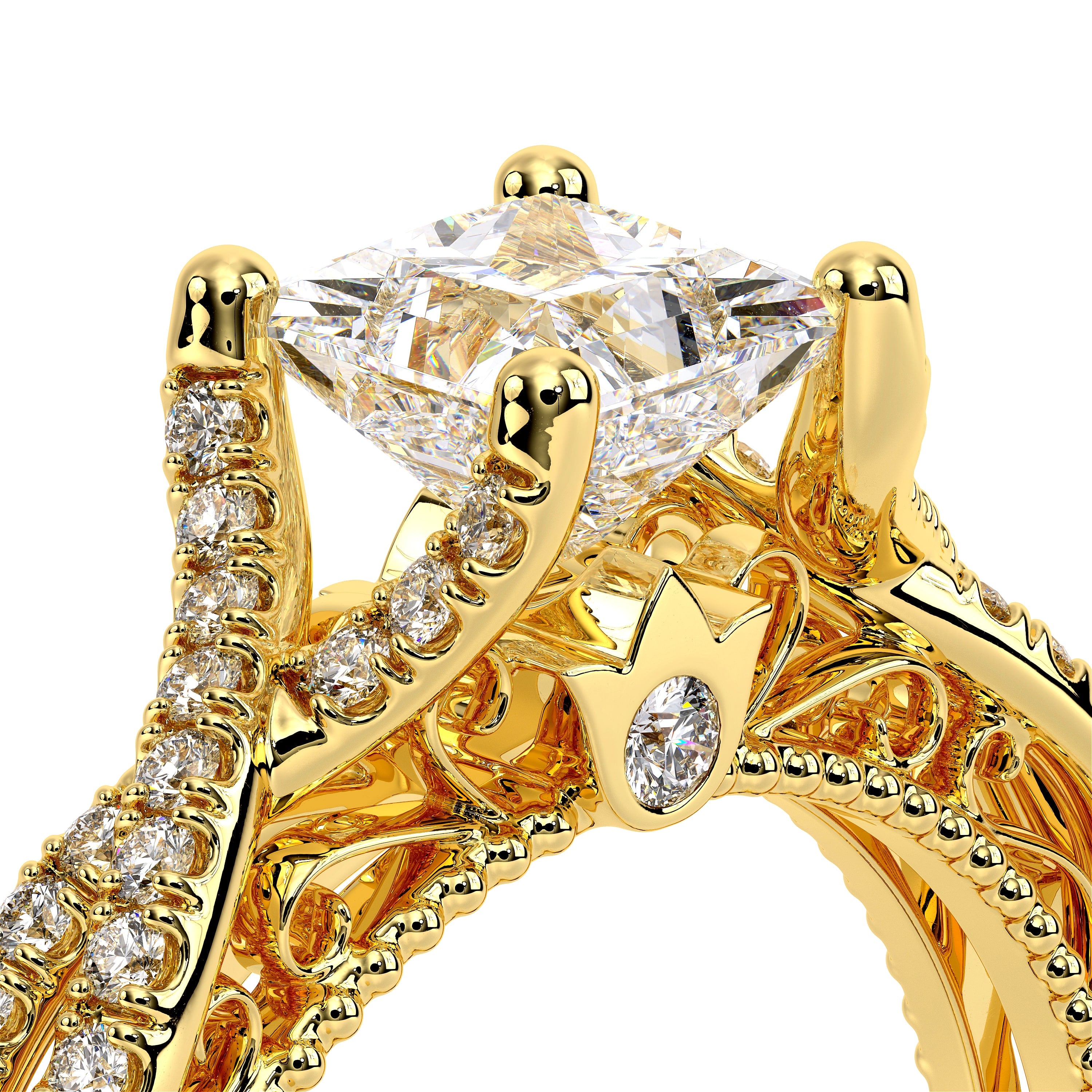 Princess Pavé 18k Yellow Gold Engagement Ring - VEN-5003