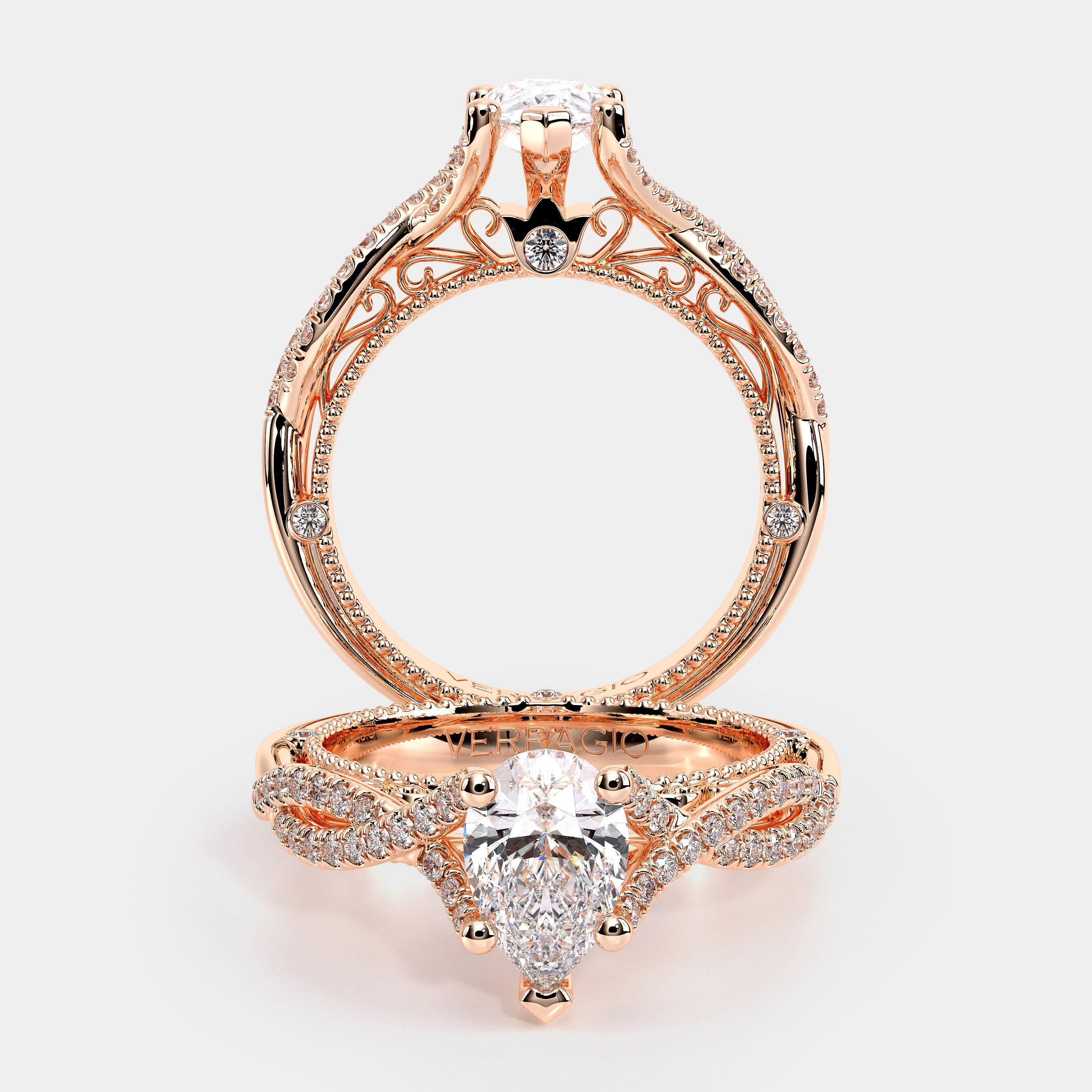 Pear Pavé 18k Rose Gold Engagement Ring - VEN-5003