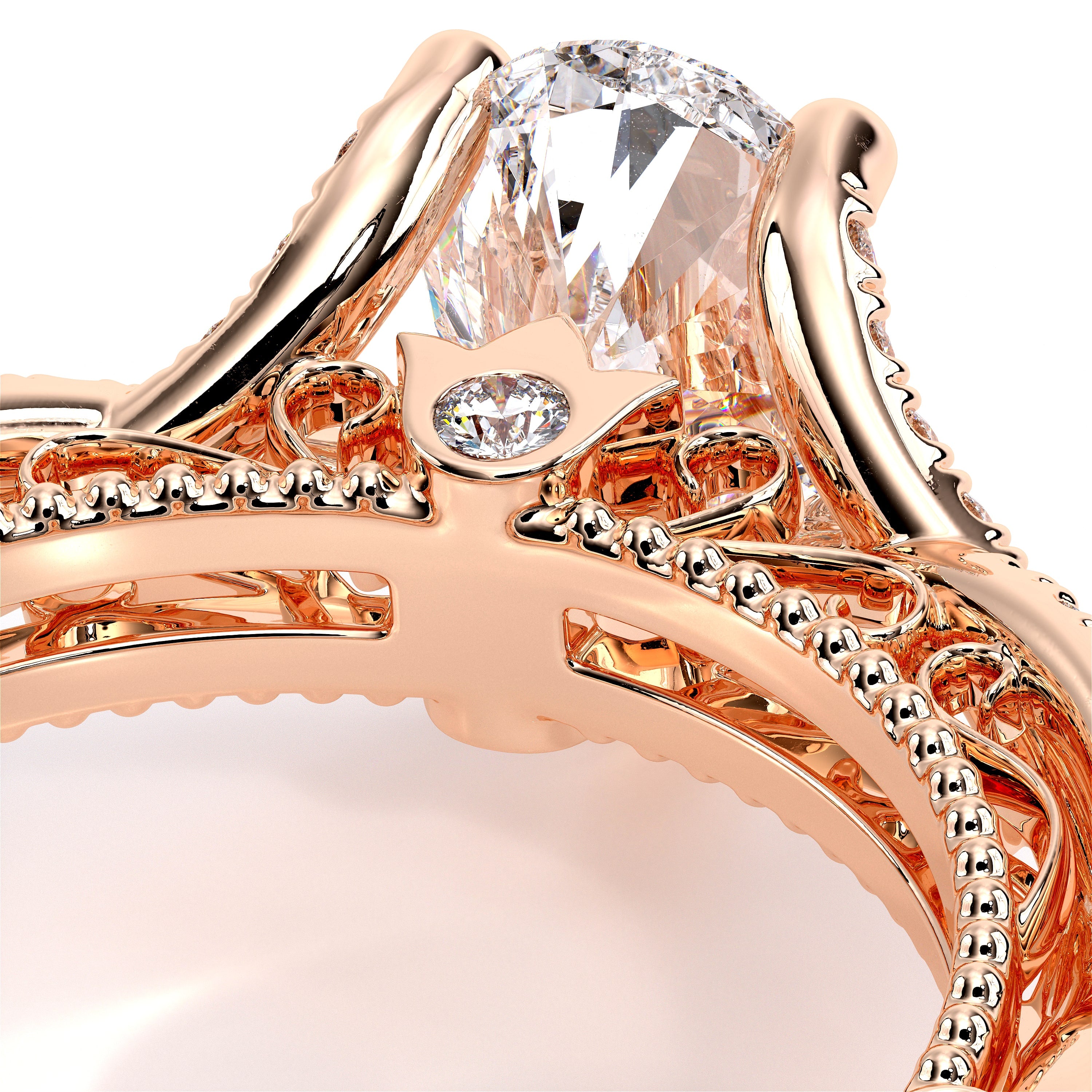Pear Pavé 18k Rose Gold Engagement Ring - VEN-5003