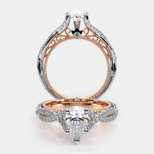 Pear Pavé 18k Rose and White Gold Engagement Ring - VEN-5003