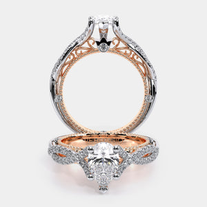 Pear Pavé 14k Rose and White Gold Engagement Ring - VEN-5003