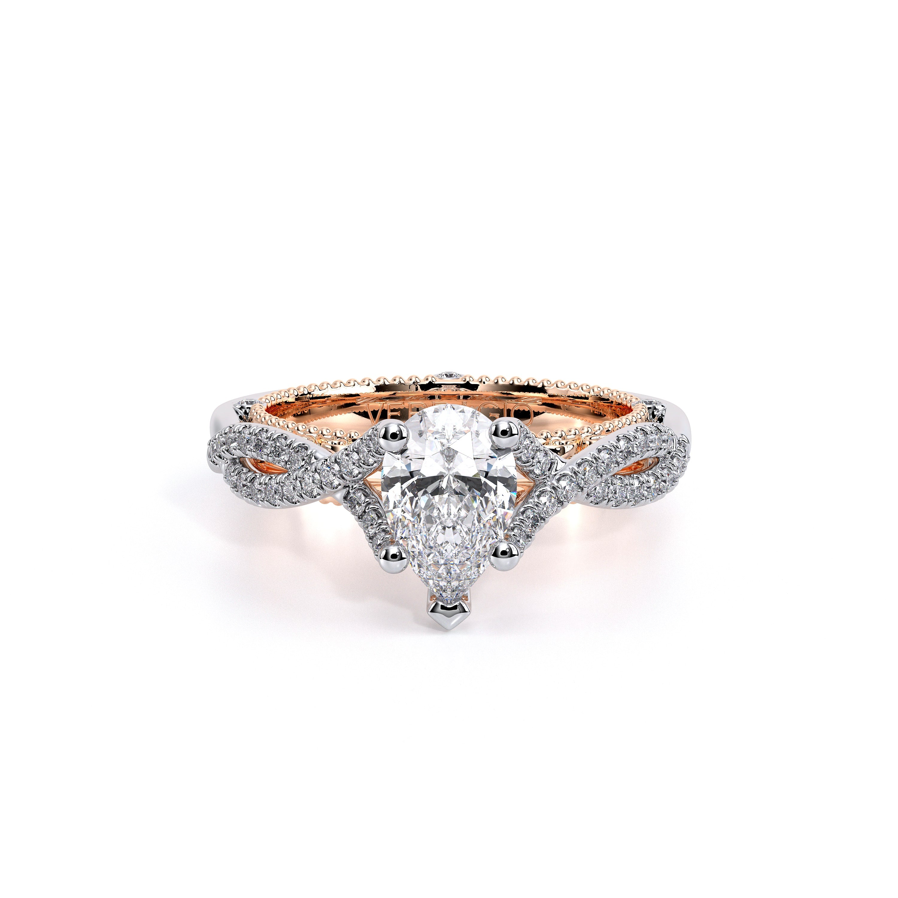 Pear Pavé 14k Rose and White Gold Engagement Ring - VEN-5003