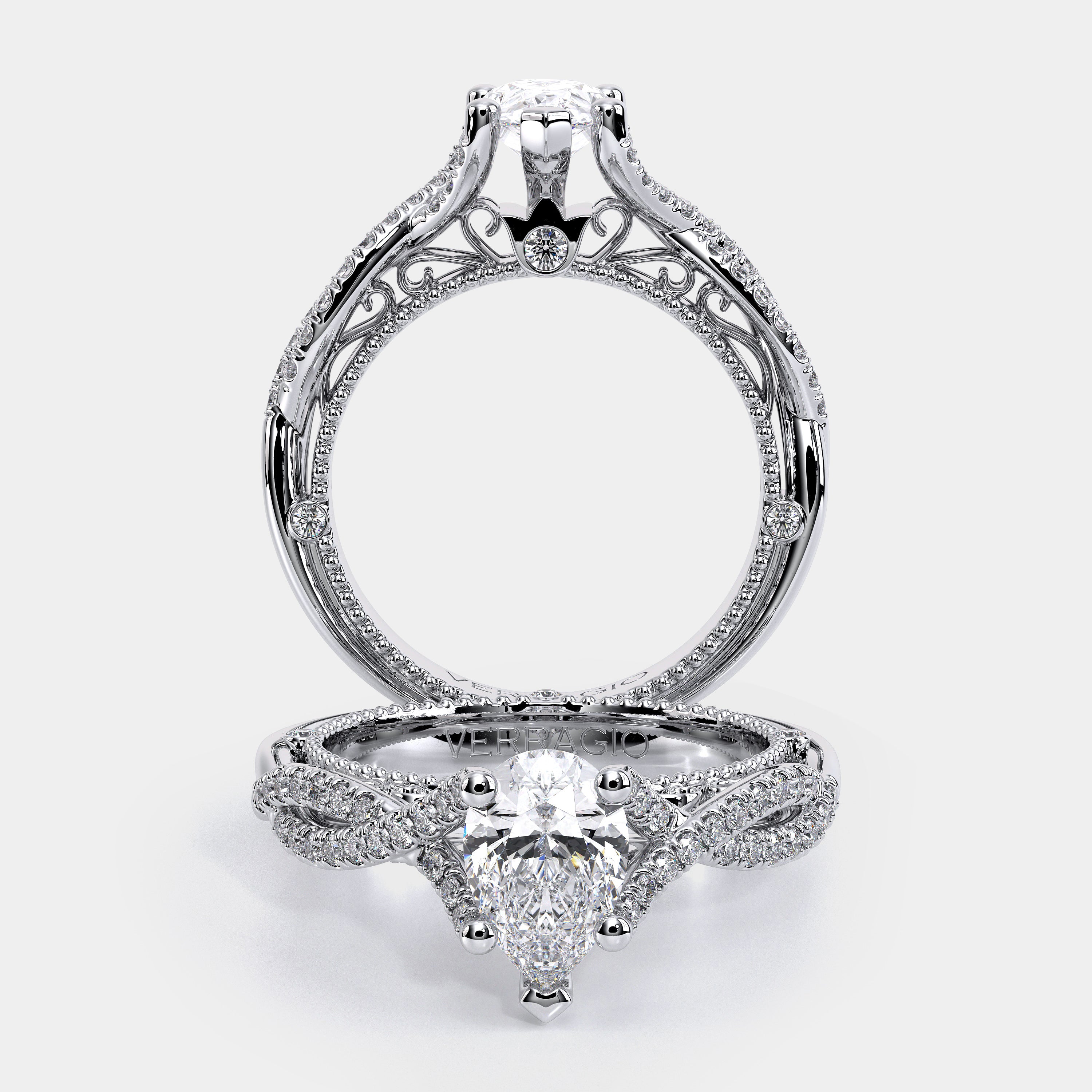 Pear Pavé 14k White Gold Engagement Ring - VEN-5003