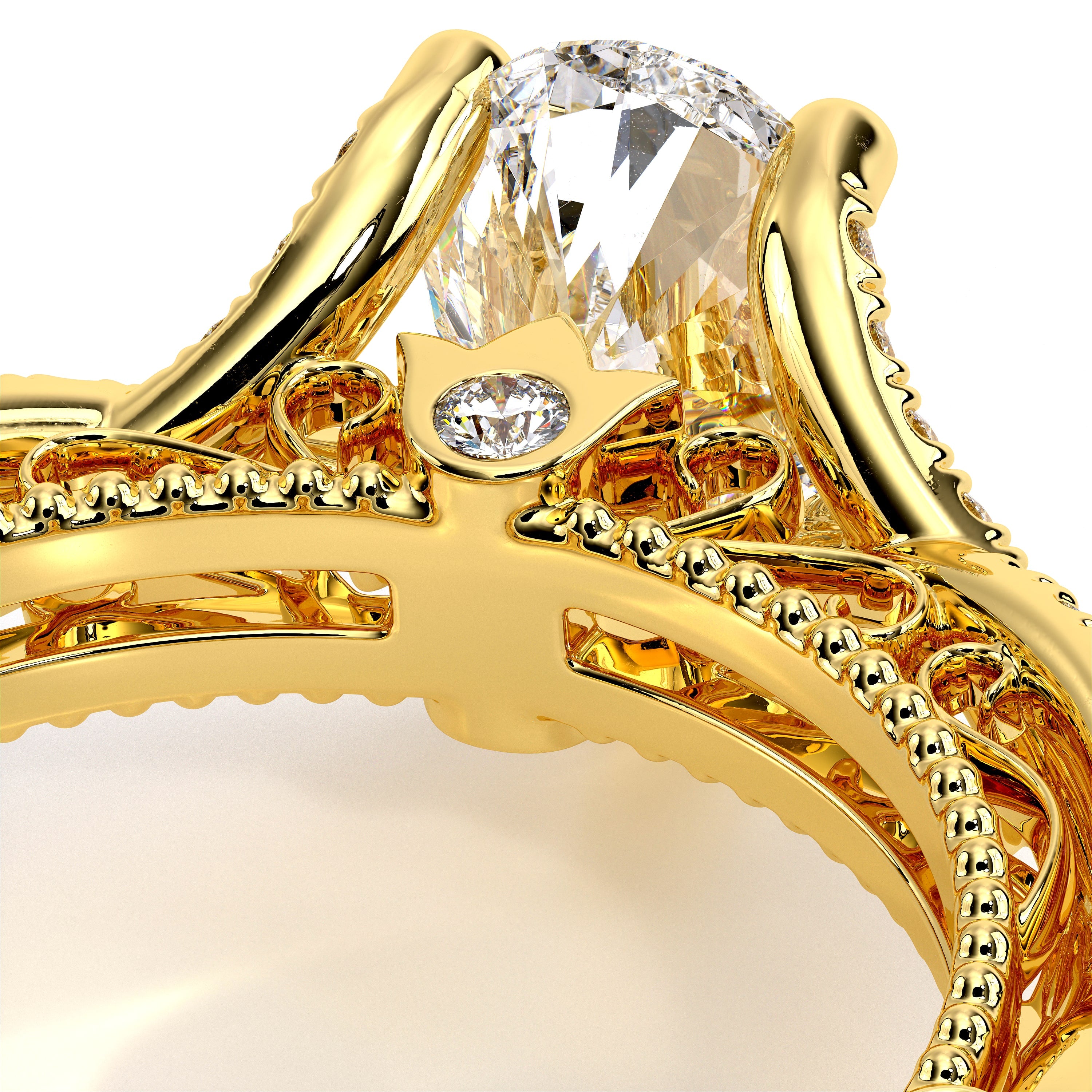 Pear Pavé 14k Yellow Gold Engagement Ring - VEN-5003