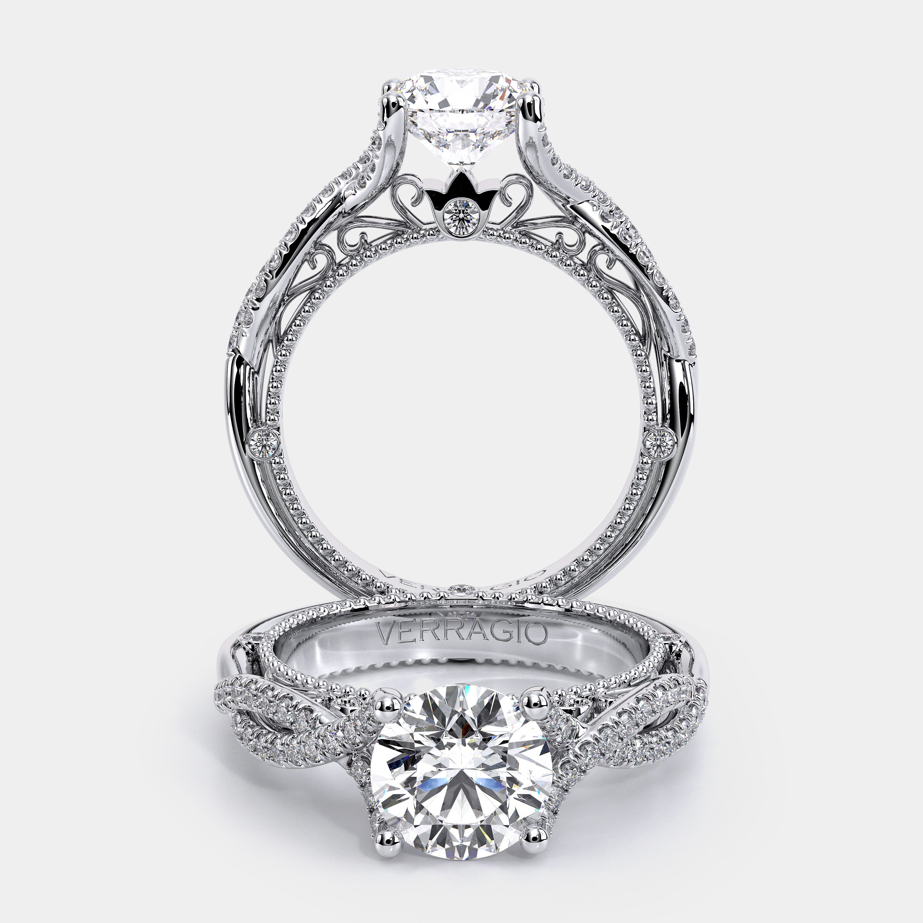 Round Pavé Platinum Engagement Ring - VEN-5003