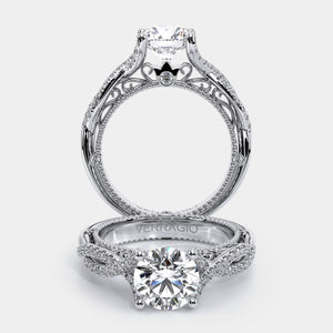 Round Pavé Platinum Engagement Ring - VEN-5003