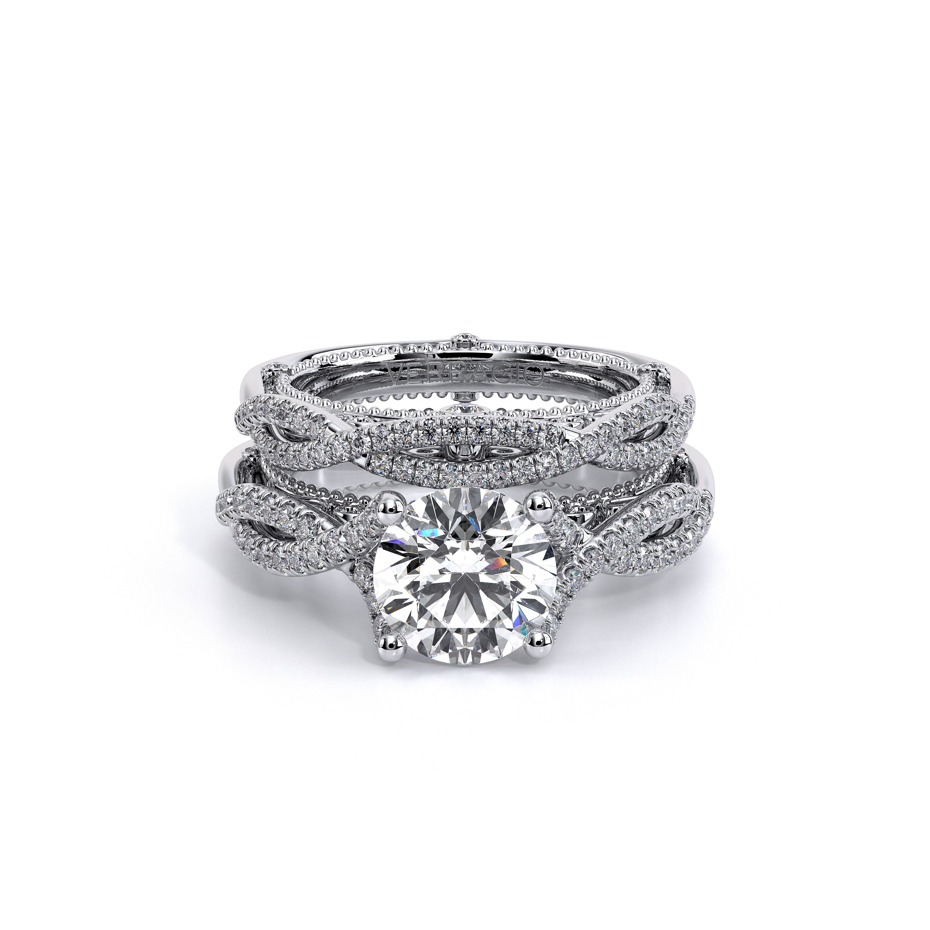 Round Pavé Platinum Engagement Ring - VEN-5003