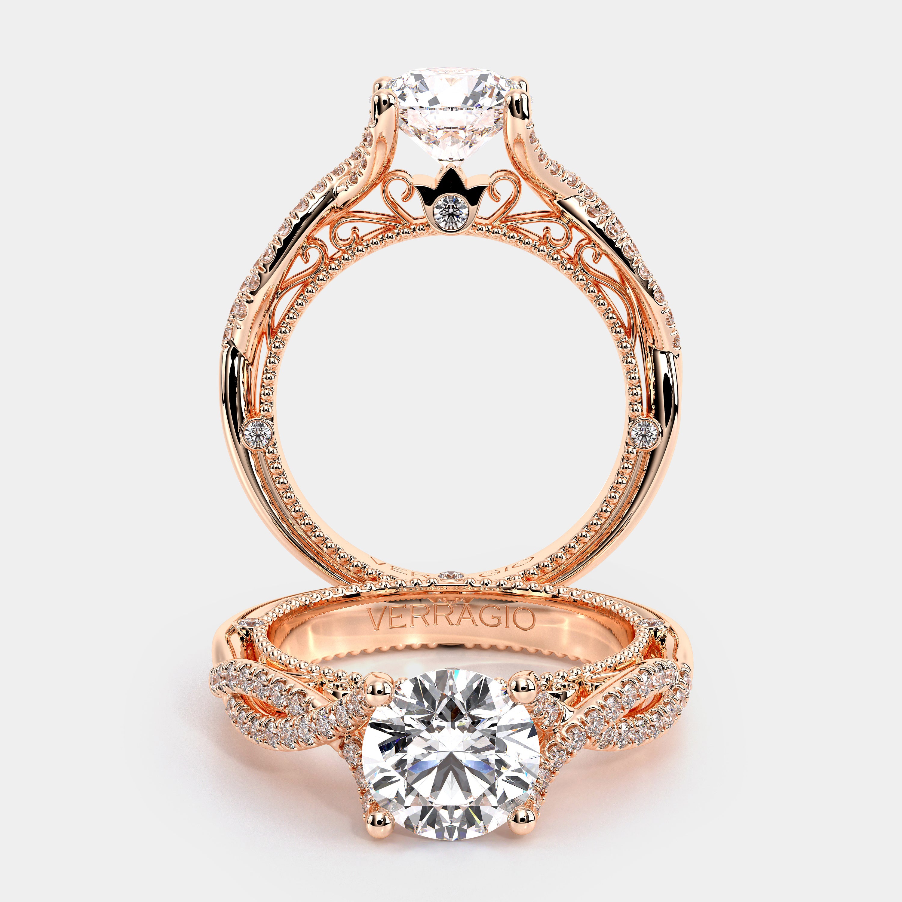 Round Pavé 14k Rose Gold Engagement Ring - VEN-5003