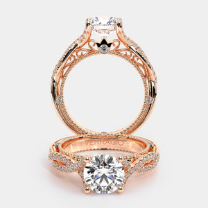Round Pavé 14k Rose Gold Engagement Ring - VEN-5003