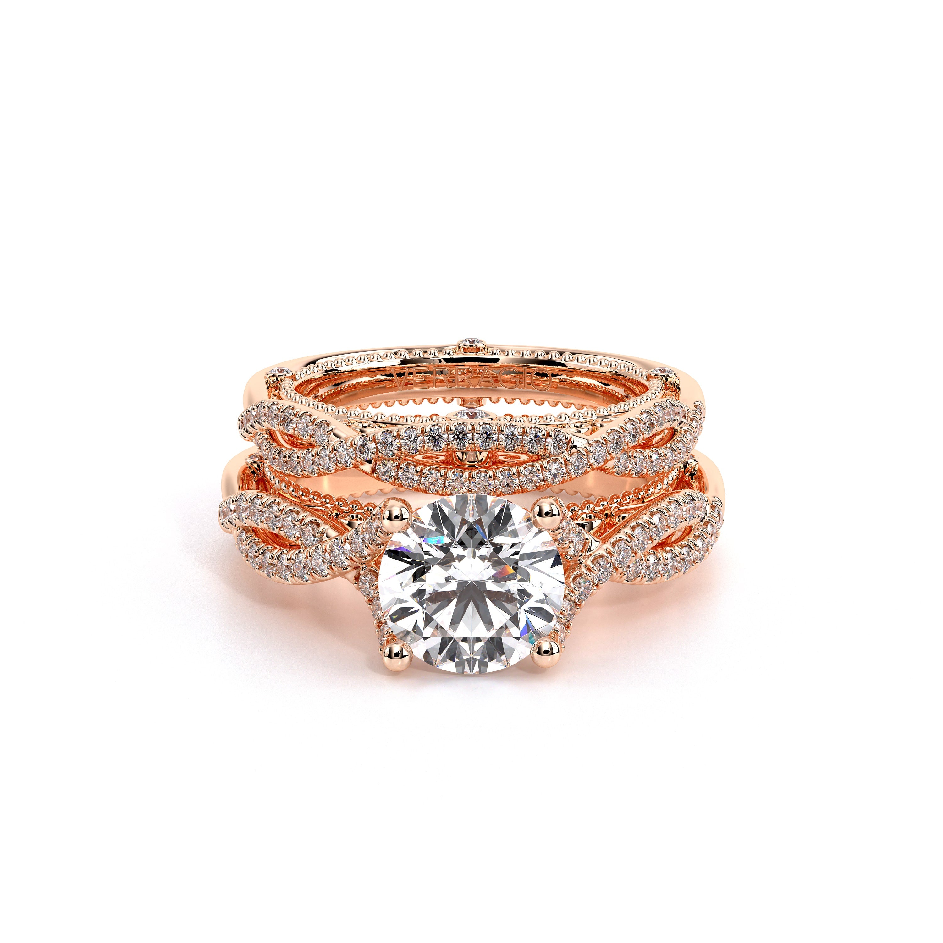 Round Pavé 14k Rose Gold Engagement Ring - VEN-5003