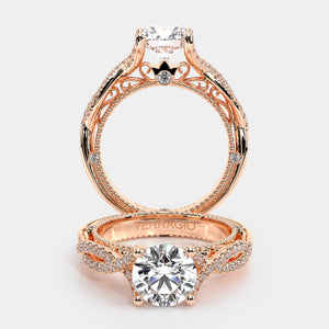 Round Pavé 18k Rose Gold Engagement Ring - VEN-5003