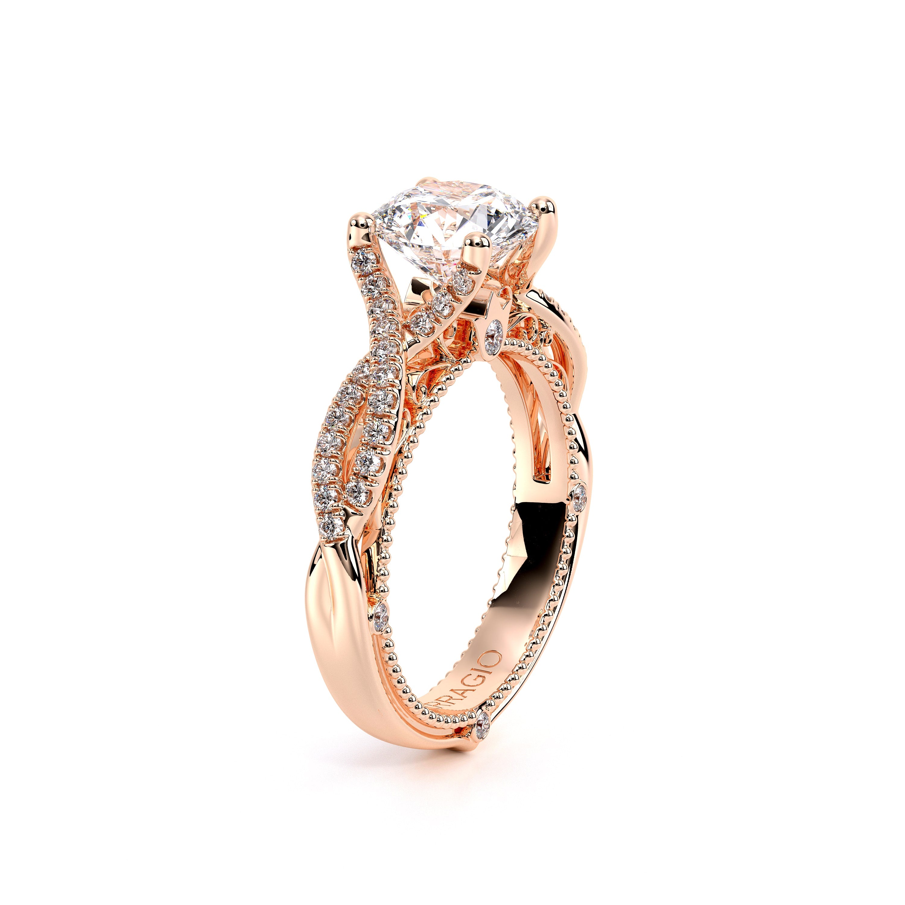 Round Pavé 18k Rose Gold Engagement Ring - VEN-5003