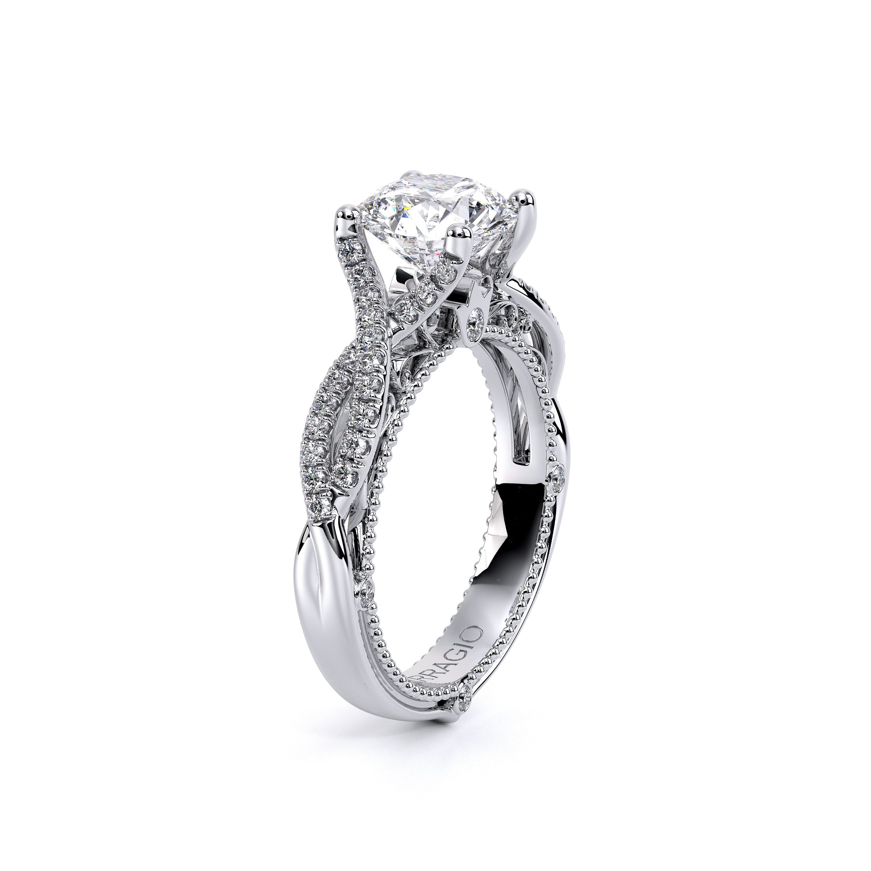 Round Pavé 14k White Gold Engagement Ring - VEN-5003