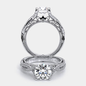 Round Pavé 18k White Gold Engagement Ring - VEN-5003