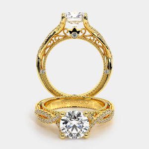Round Pavé 14k Yellow Gold Engagement Ring - VEN-5003