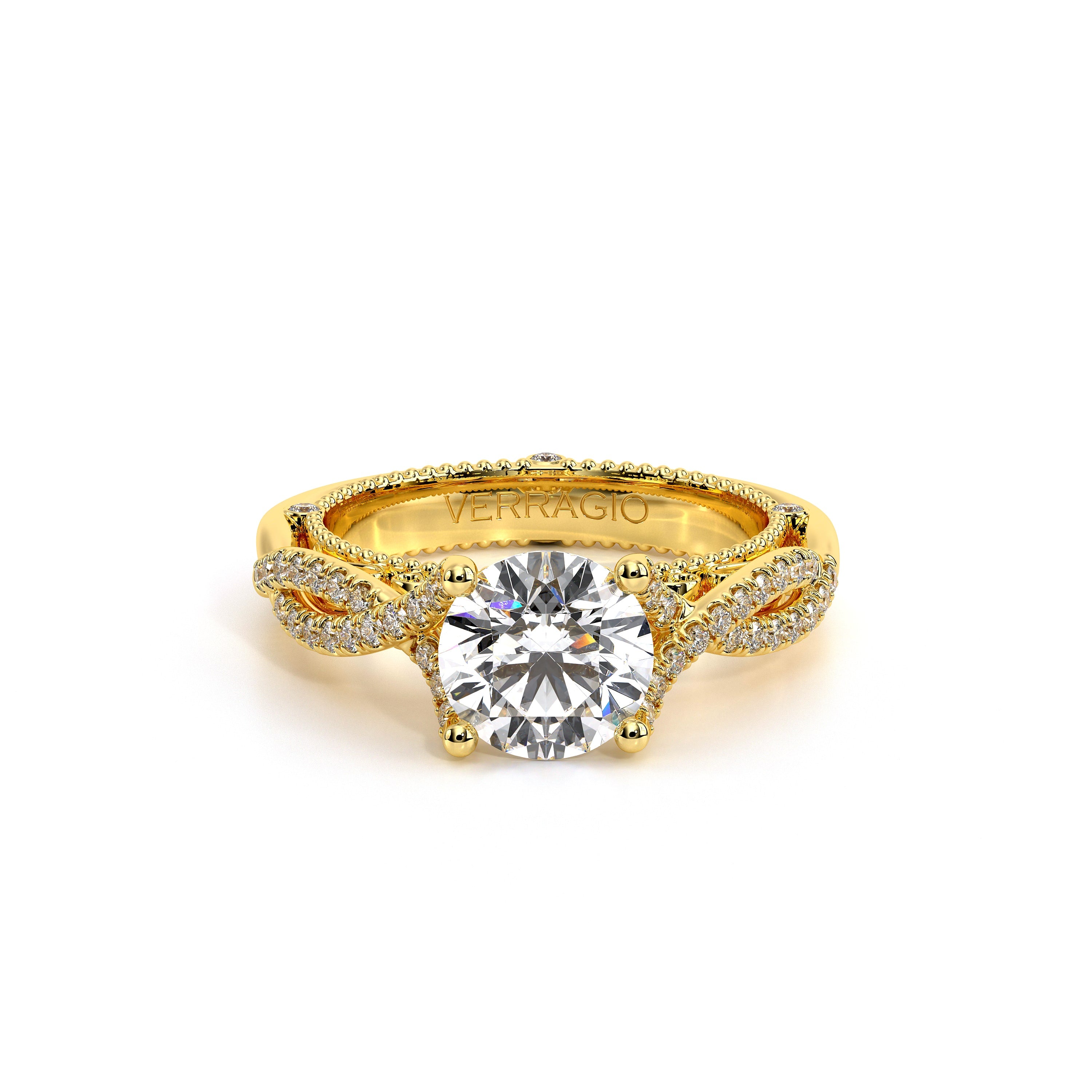 Round Pavé 14k Yellow Gold Engagement Ring - VEN-5003