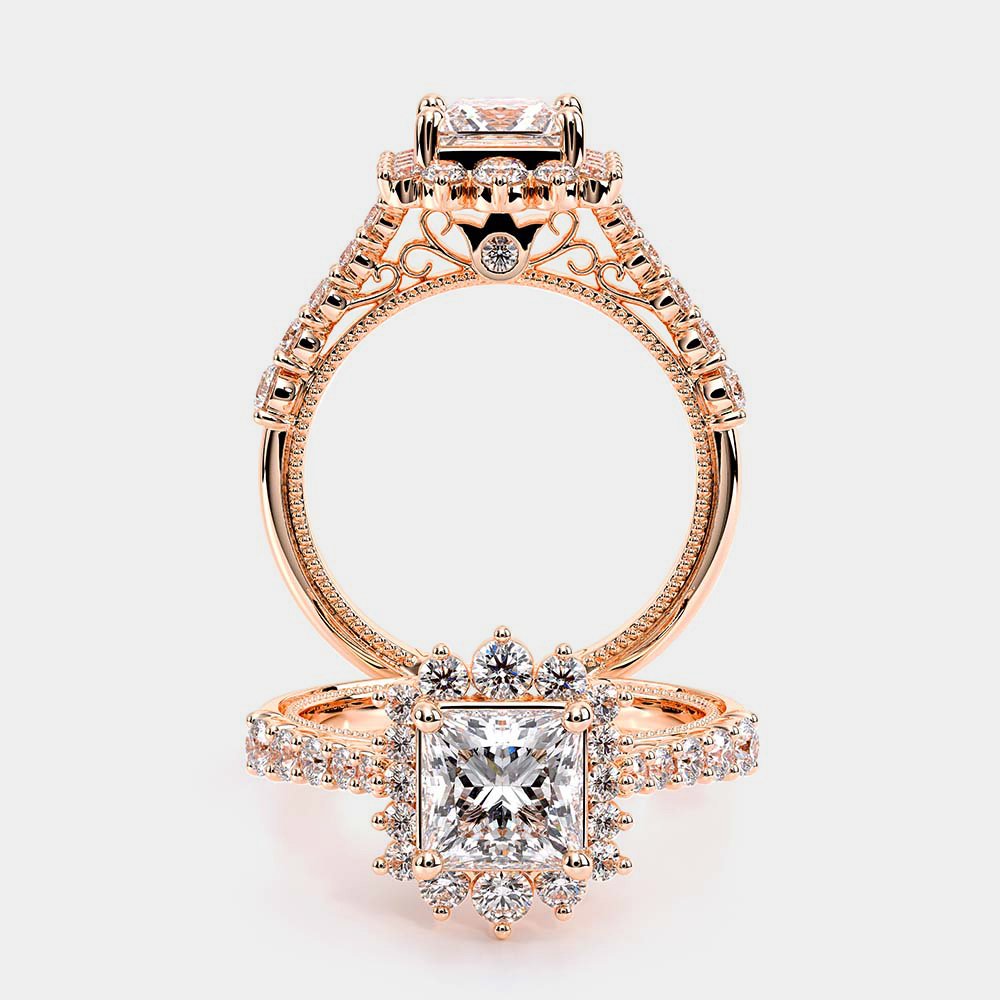 Princess Halo 14k Rose Gold Engagement Ring - VEN-5084
