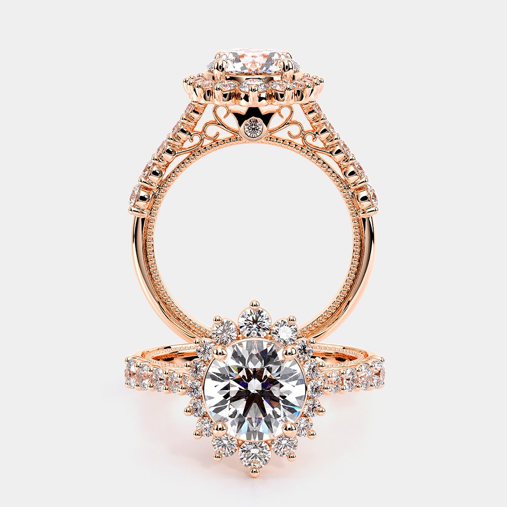 Round Halo 14k Rose Gold Engagement Ring - VEN-5084