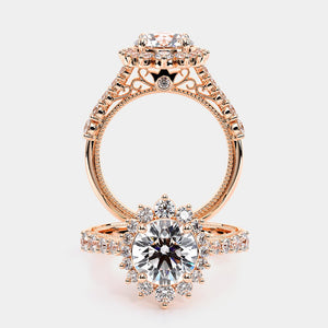 Round Halo 18k Rose Gold Engagement Ring - VEN-5084