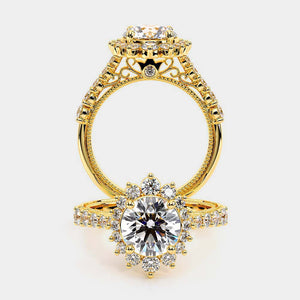Round Halo 18k Yellow Gold Engagement Ring - VEN-5084