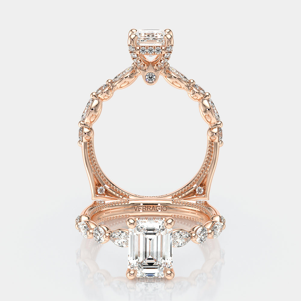 Emerald Side Stone 14k Rose Gold Engagement Ring - VNG-2202