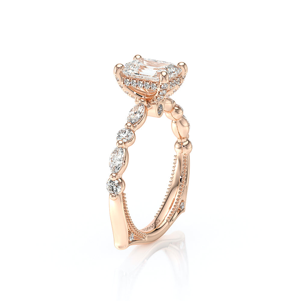 Emerald Side Stone 14k Rose Gold Engagement Ring - VNG-2202