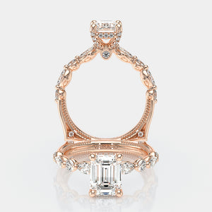 Emerald Side Stone 18k Rose Gold Engagement Ring - VNG-2202