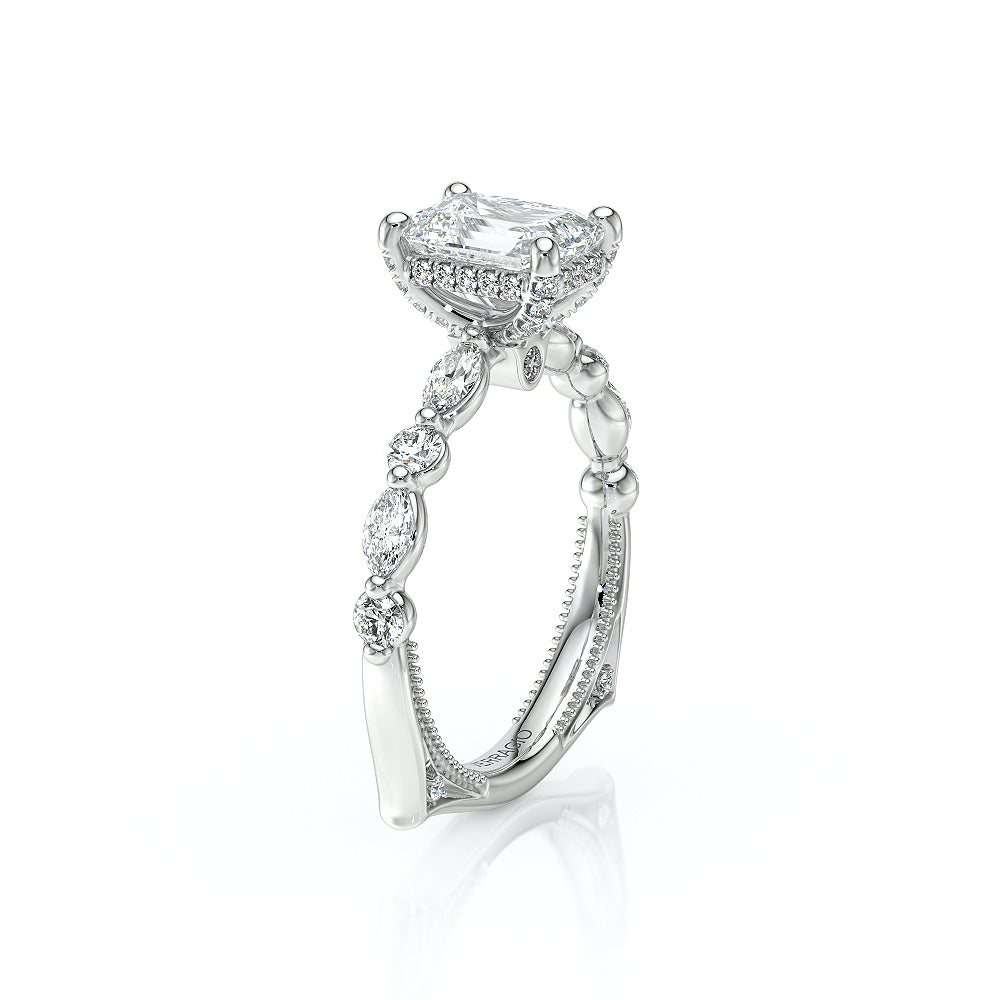 Emerald Side Stone 14k White Gold Engagement Ring - VNG-2202