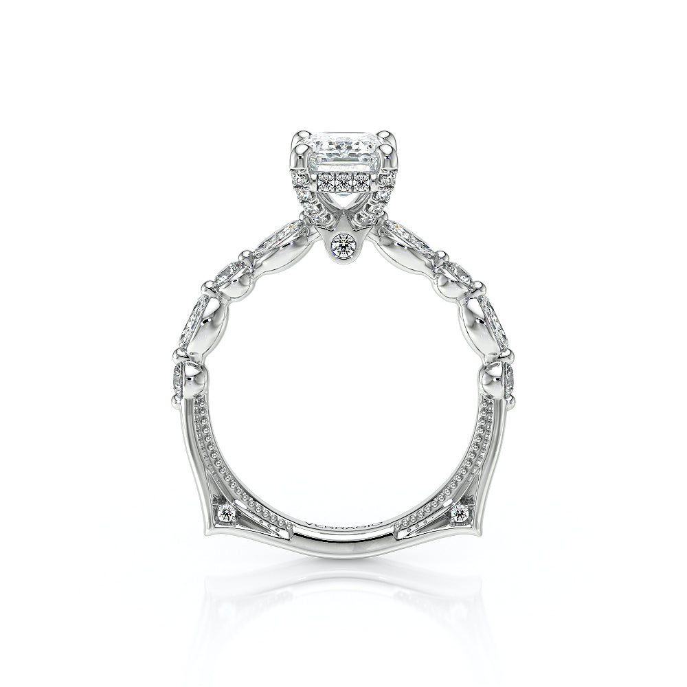 Emerald Side Stone 14k White Gold Engagement Ring - VNG-2202