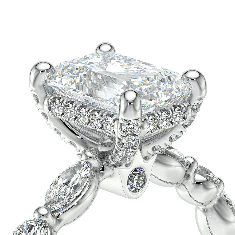 Emerald Side Stone 18k White Gold Engagement Ring - VNG-2202