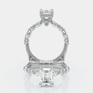 Emerald Side Stone 18k White Gold Engagement Ring - VNG-2202