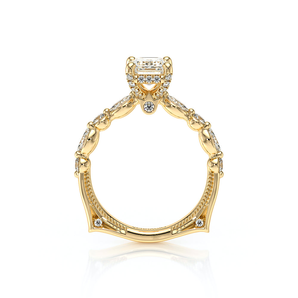 Emerald Side Stone 14k Yellow Gold Engagement Ring - VNG-2202