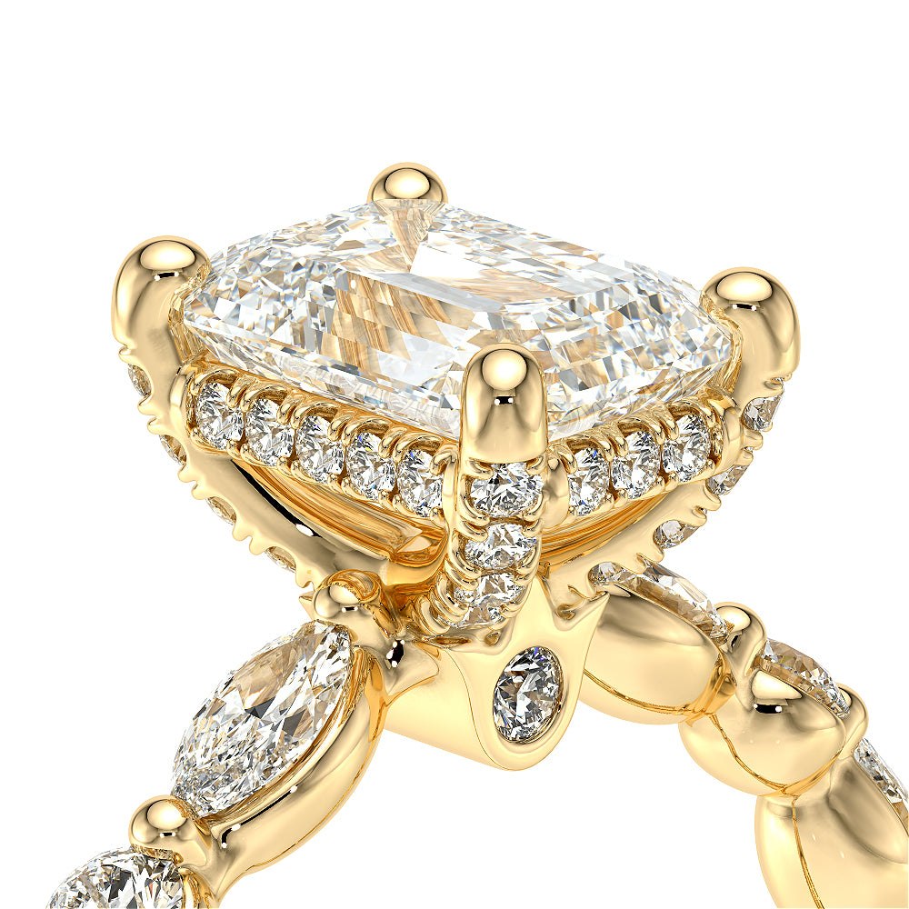 Emerald Side Stone 18k Yellow Gold Engagement Ring - VNG-2202