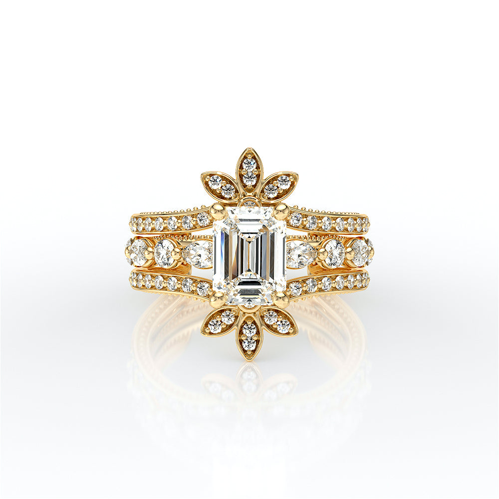 Emerald Side Stone 18k Yellow Gold Engagement Ring - VNG-2202