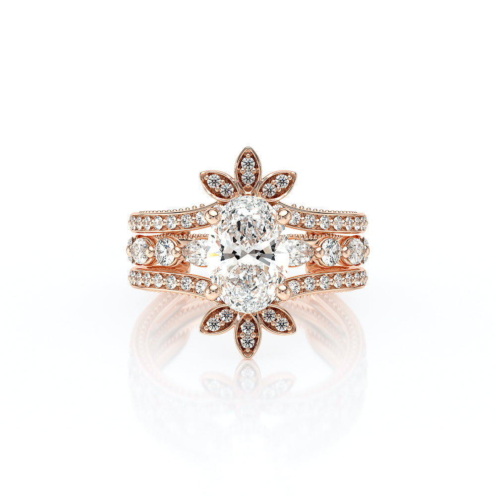 Oval Side Stone 18k Rose Gold Engagement Ring - VNG-2202