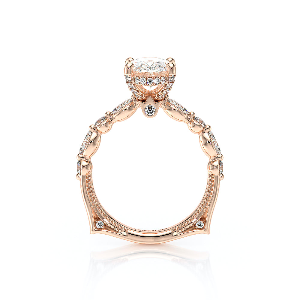 Oval Side Stone 18k Rose Gold Engagement Ring - VNG-2202