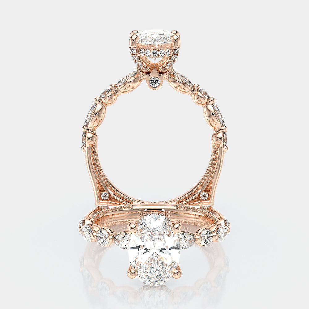 Oval Side Stone 18k Rose Gold Engagement Ring - VNG-2202