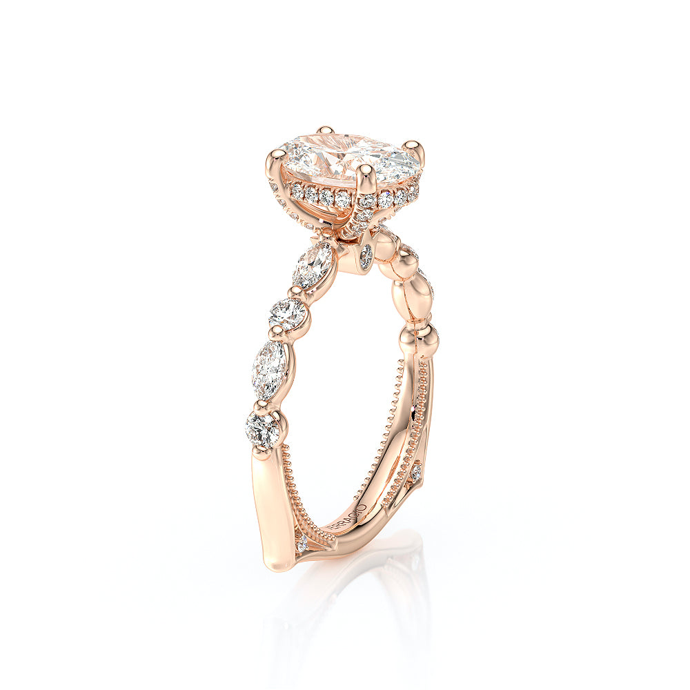 Oval Side Stone 18k Rose Gold Engagement Ring - VNG-2202