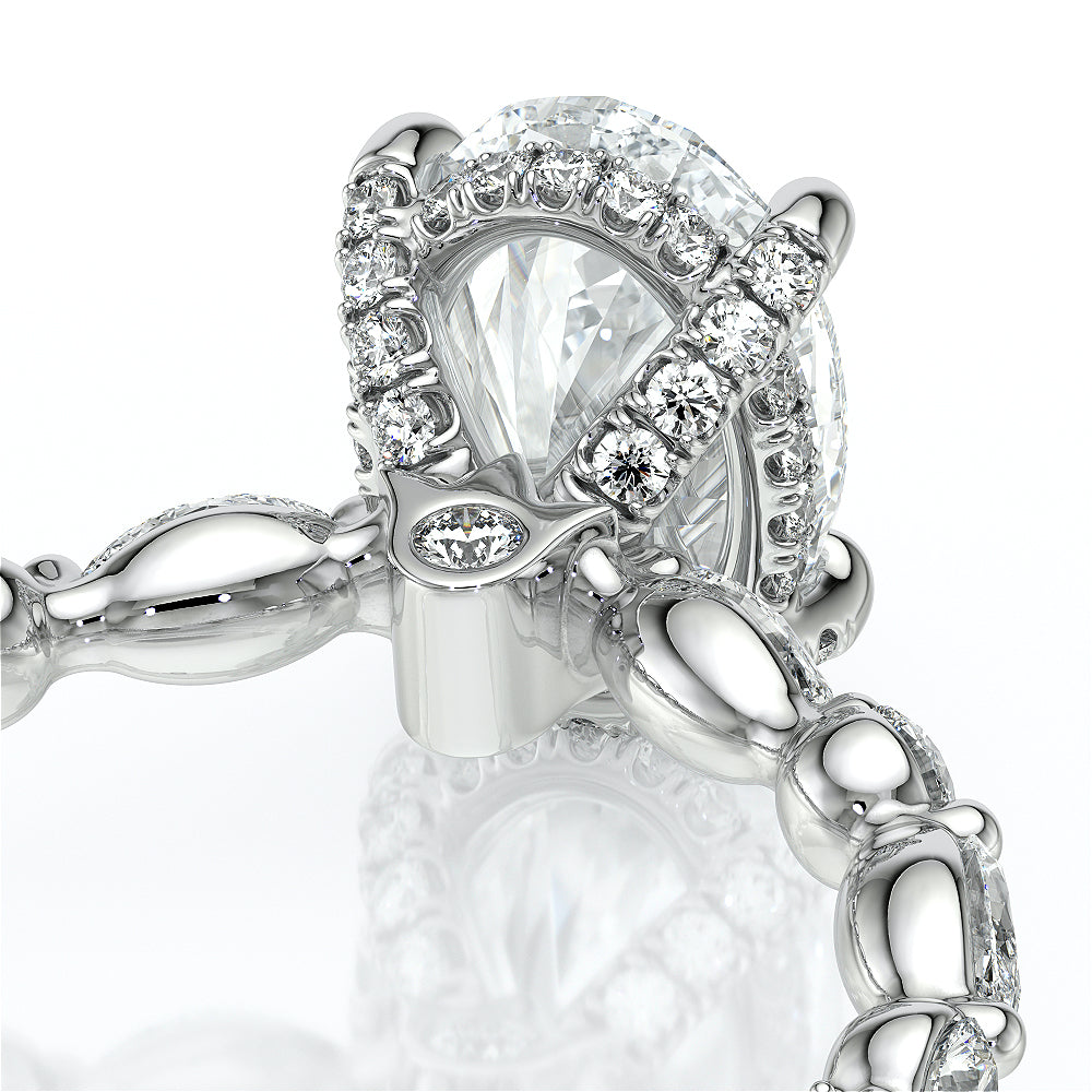 Oval Side Stone 18k White Gold Engagement Ring - VNG-2202