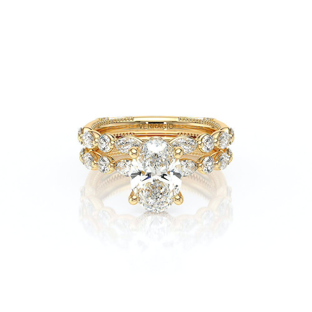 Oval Side Stone 14k Yellow Gold Engagement Ring - VNG-2202