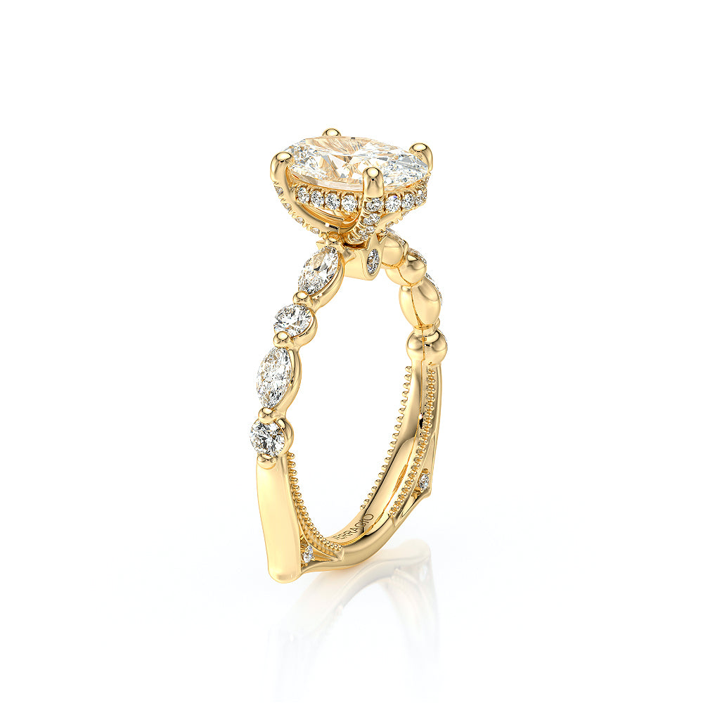 Oval Side Stone 14k Yellow Gold Engagement Ring - VNG-2202