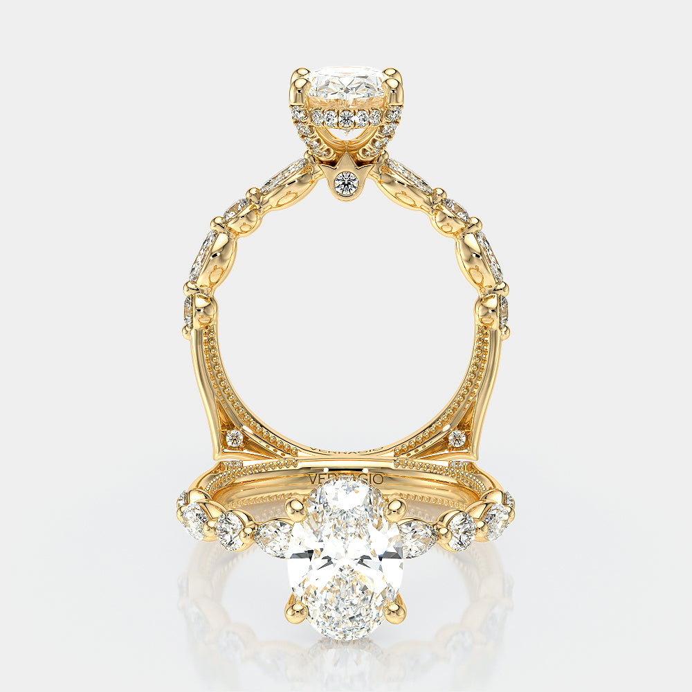 Oval Side Stone 14k Yellow Gold Engagement Ring - VNG-2202