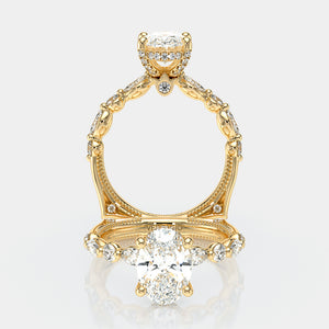 Oval Side Stone 14k Yellow Gold Engagement Ring - VNG-2202