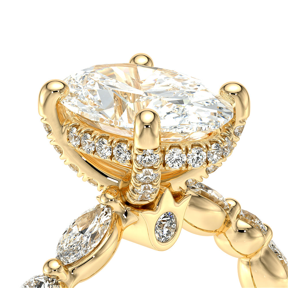 Oval Side Stone 18k Yellow Gold Engagement Ring - VNG-2202