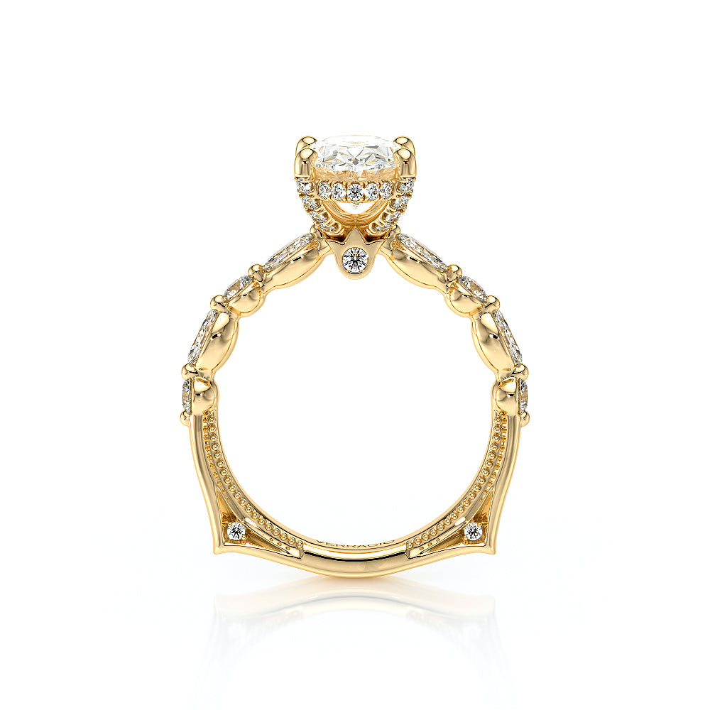 Oval Side Stone 18k Yellow Gold Engagement Ring - VNG-2202