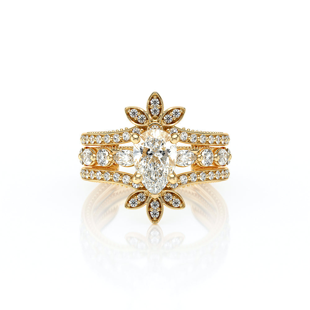 Pear Side Stone 14k Yellow Gold Engagement Ring - VNG-2202