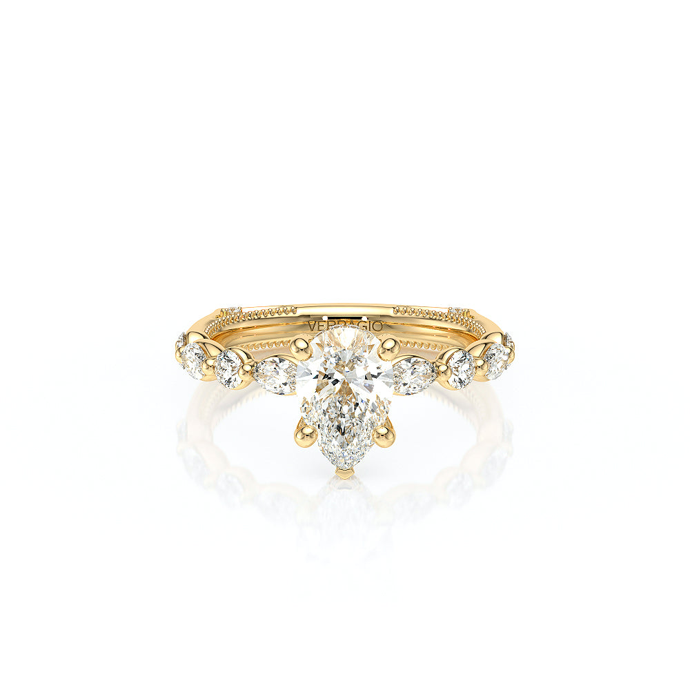 Pear Side Stone 18k Yellow Gold Engagement Ring - VNG-2202