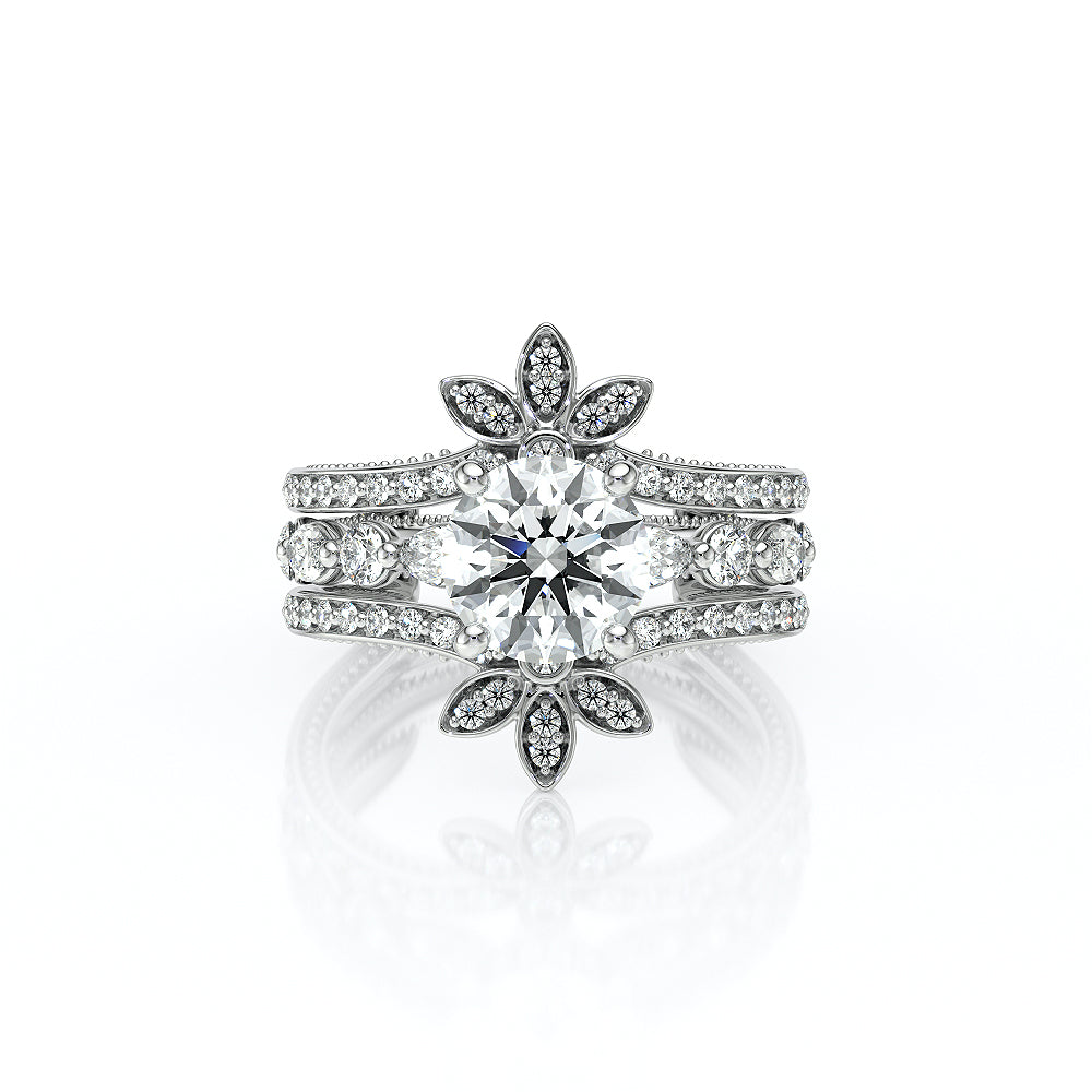 Round Side Stone Platinum Engagement Ring - VNG-2202