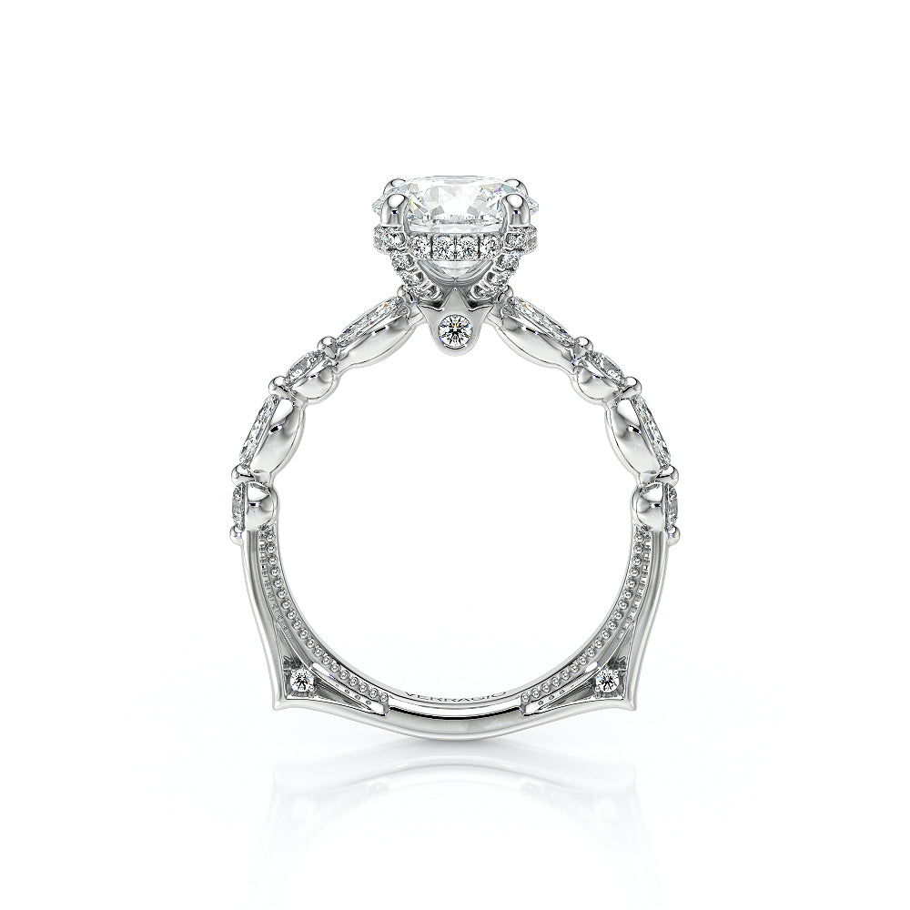 Round Side Stone Platinum Engagement Ring - VNG-2202